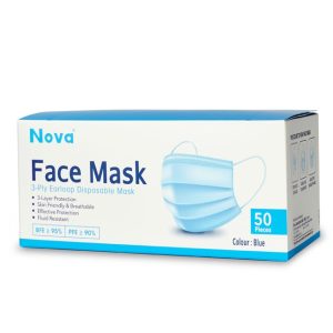 nova 3 ply earloop disposable adult face mask 50s
